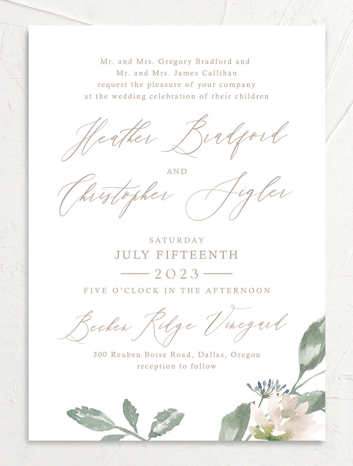 Watercolor Floral Wedding Invitations front