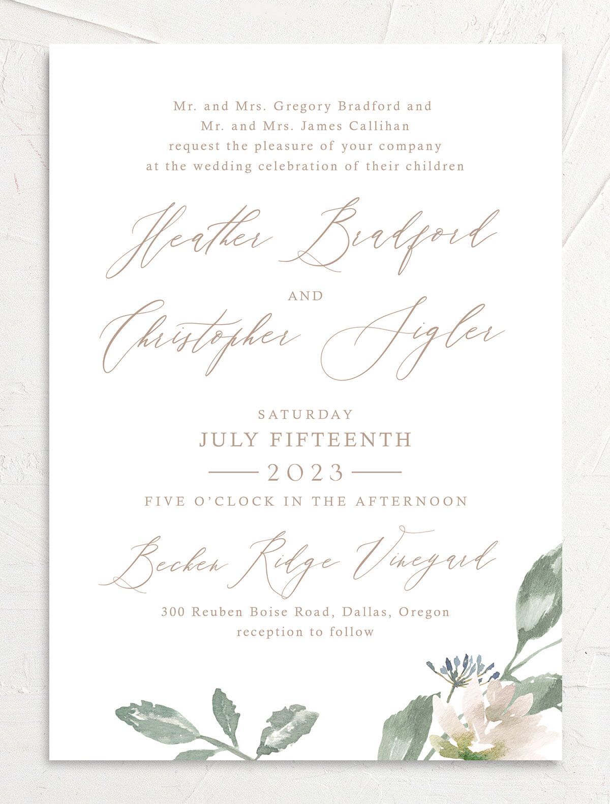 Watercolor Floral Wedding Invitations front in pink