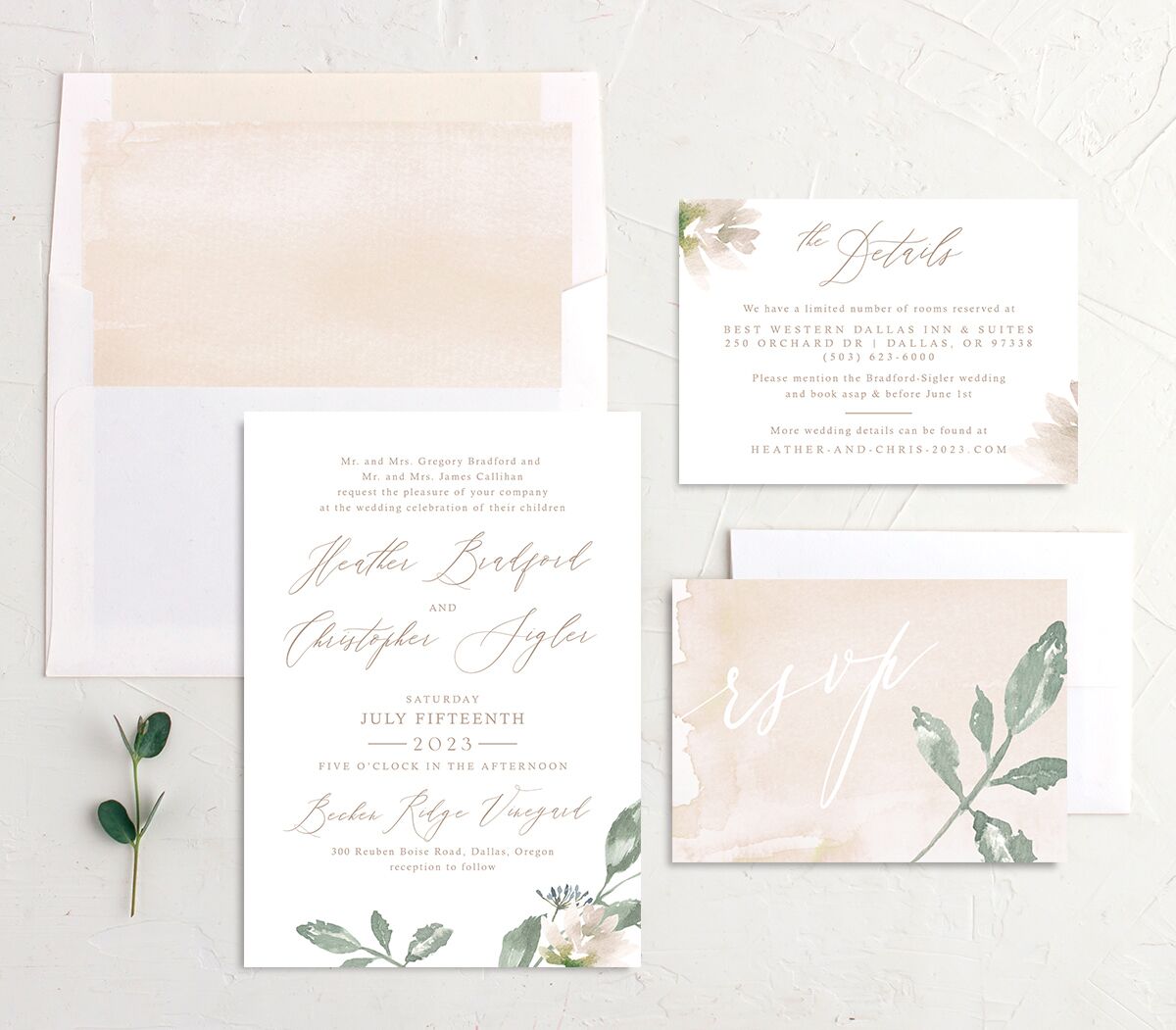 Watercolor Floral Wedding Invitations Rose Pink Signature No