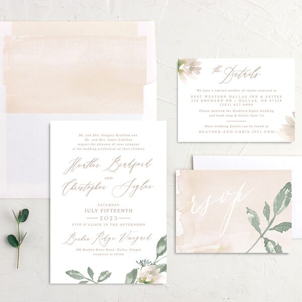 Watercolor Floral Wedding Invitations Rose Pink Signature No