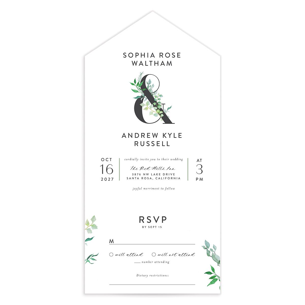 Leafy Ampersand All-in-One Wedding Invitations
