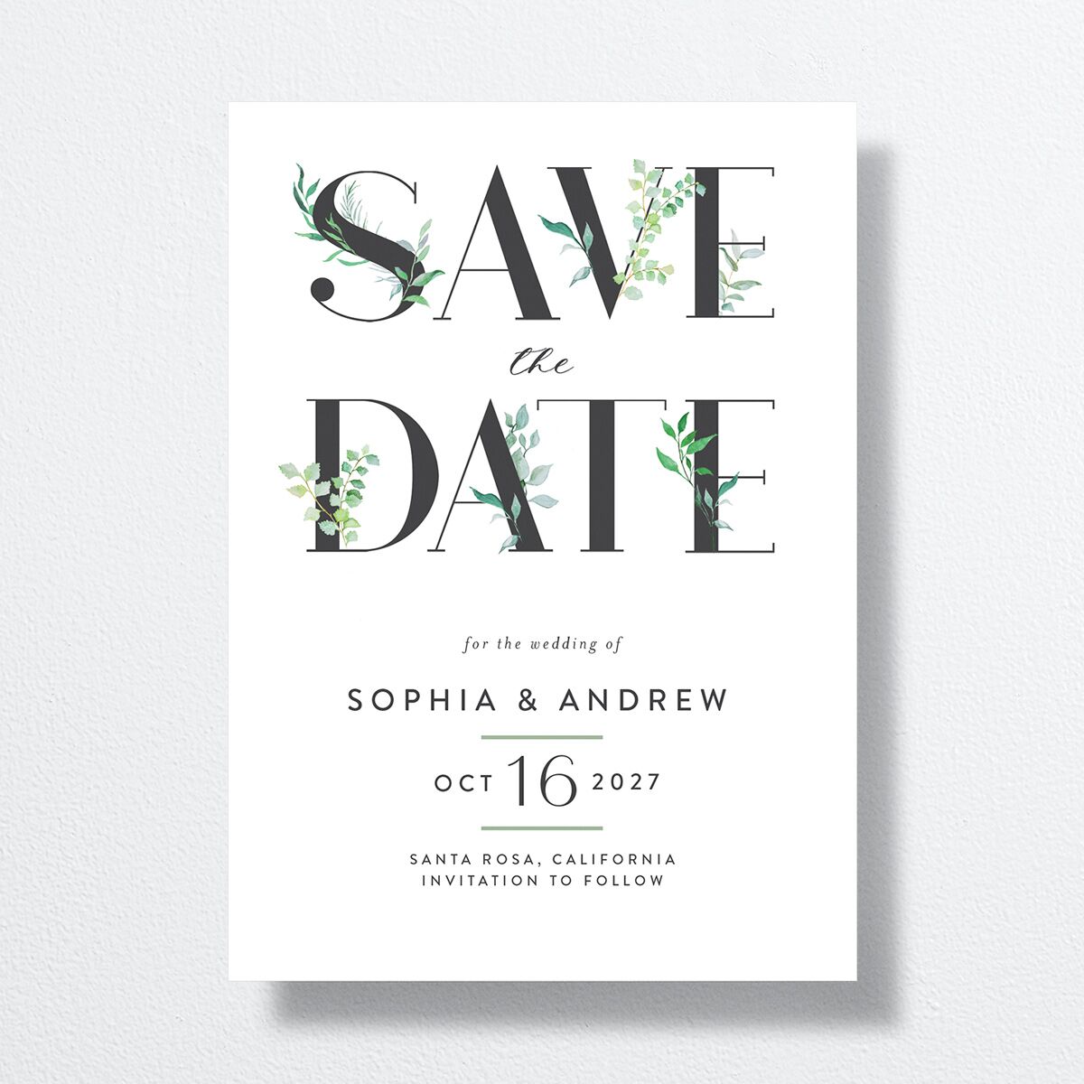 Leafy Ampersand Save The Date Cards Eucalyptus Signature smooth No