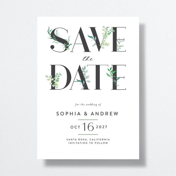 Leafy Ampersand Save The Date Cards front