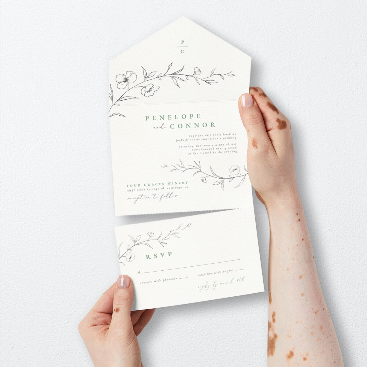 Graceful Botanical All-in-One Wedding Invitations card-and-rsvp