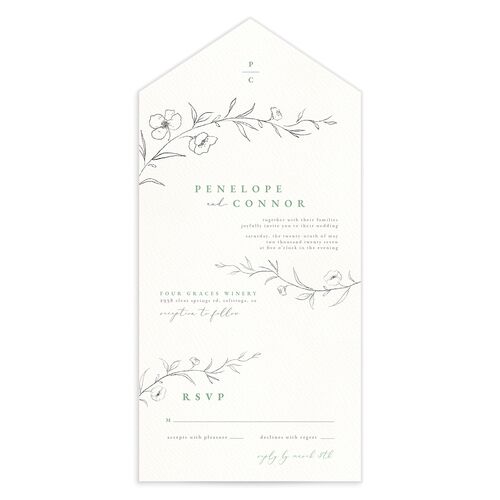 Graceful Botanical All-in-One Wedding Invitations - Green