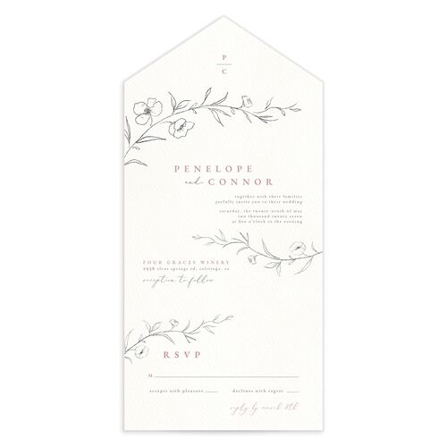 Graceful Botanical All-in-One Wedding Invitations Blossom Signature Light Both Recipient and Return Addresses No