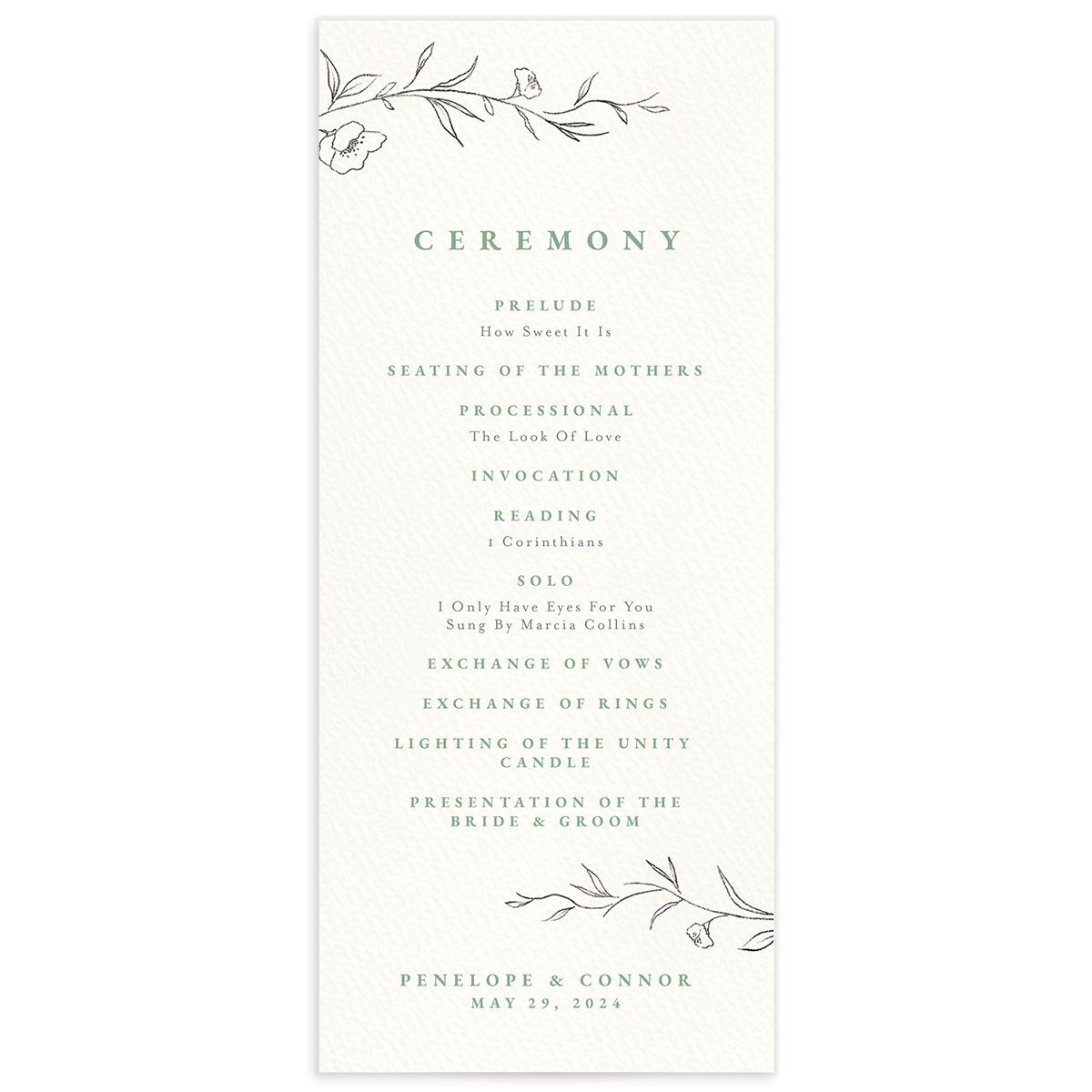 Graceful Botanical Wedding Programs front