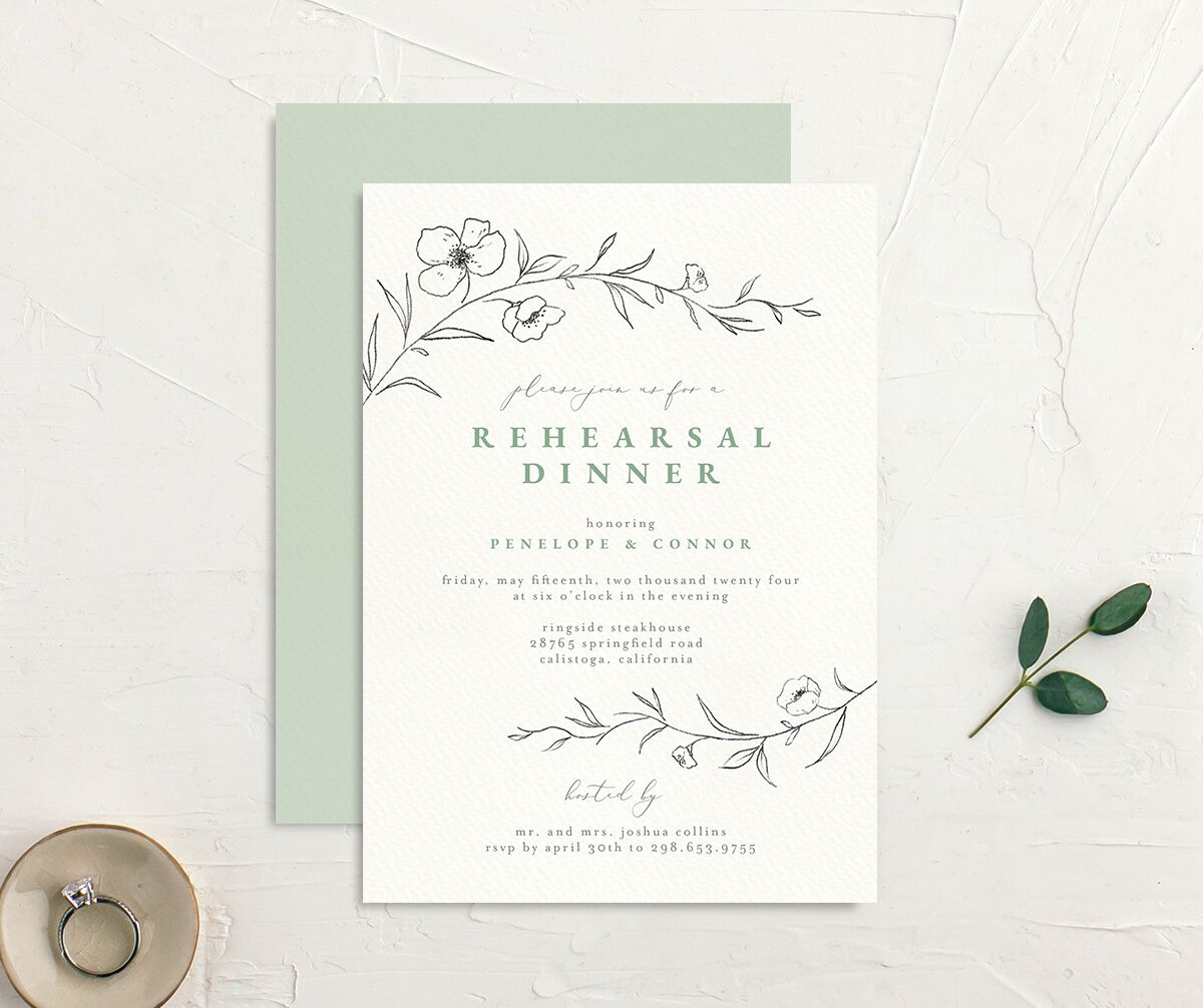 Graceful Botanical Rehearsal Dinner Invitations front-and-back