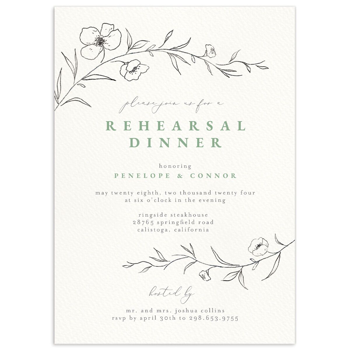 Graceful Botanical Rehearsal Dinner Invitations