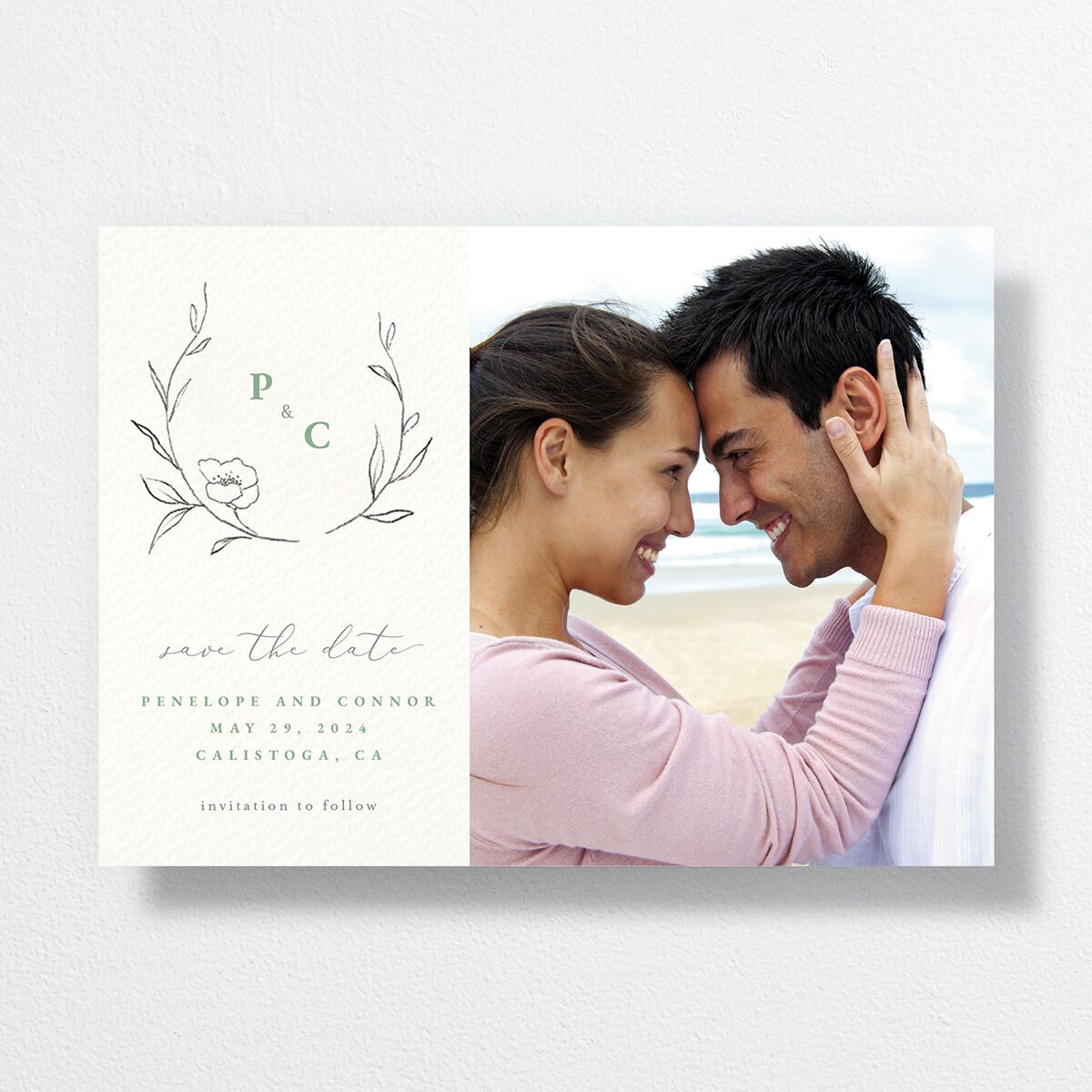 Graceful Botanical Save The Date Cards front