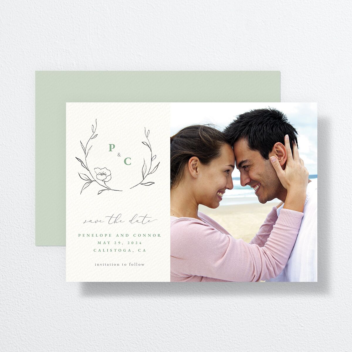 Graceful Botanical Save The Date Cards Sea Foam Signature smooth No Standard
