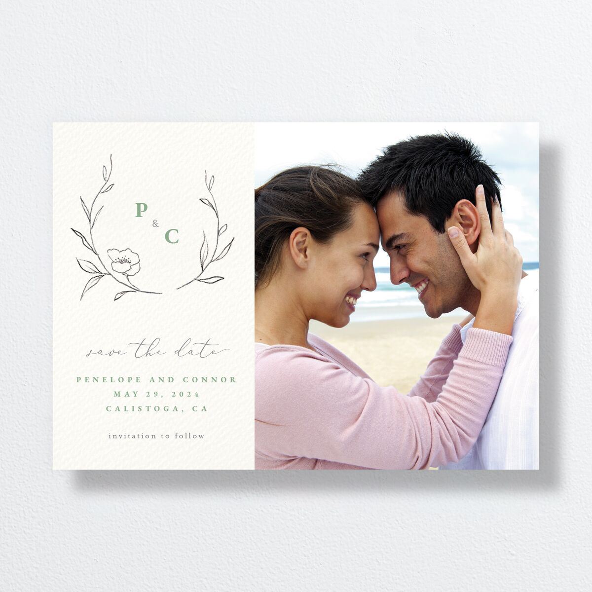 Graceful Botanical Save The Date Cards Sea Foam Signature smooth No Standard