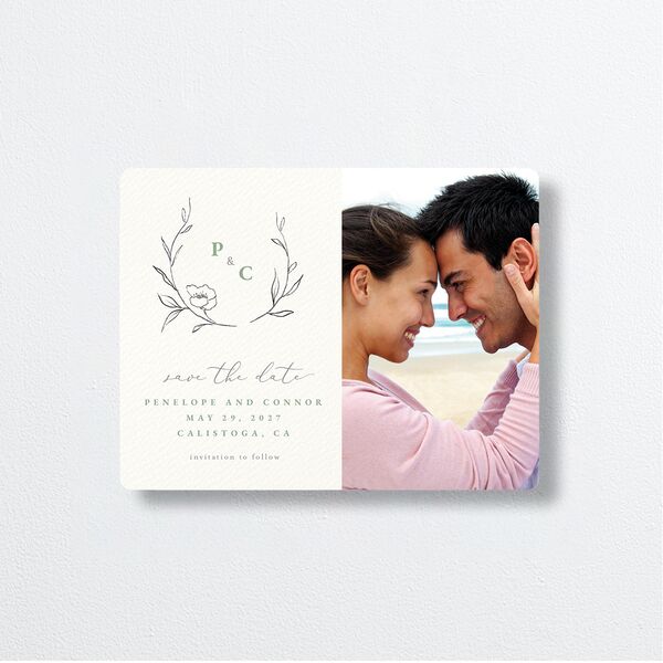 Graceful Botanical Save The Date Magnets front in Green