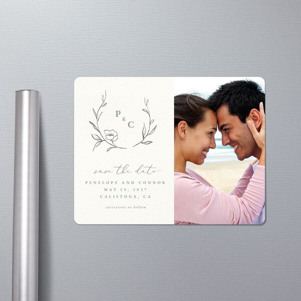 Graceful Botanical Save The Date Magnets in-situ in Green
