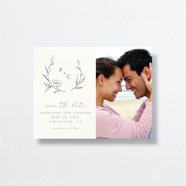 Graceful Botanical Save the Date Petite Cards front in Green
