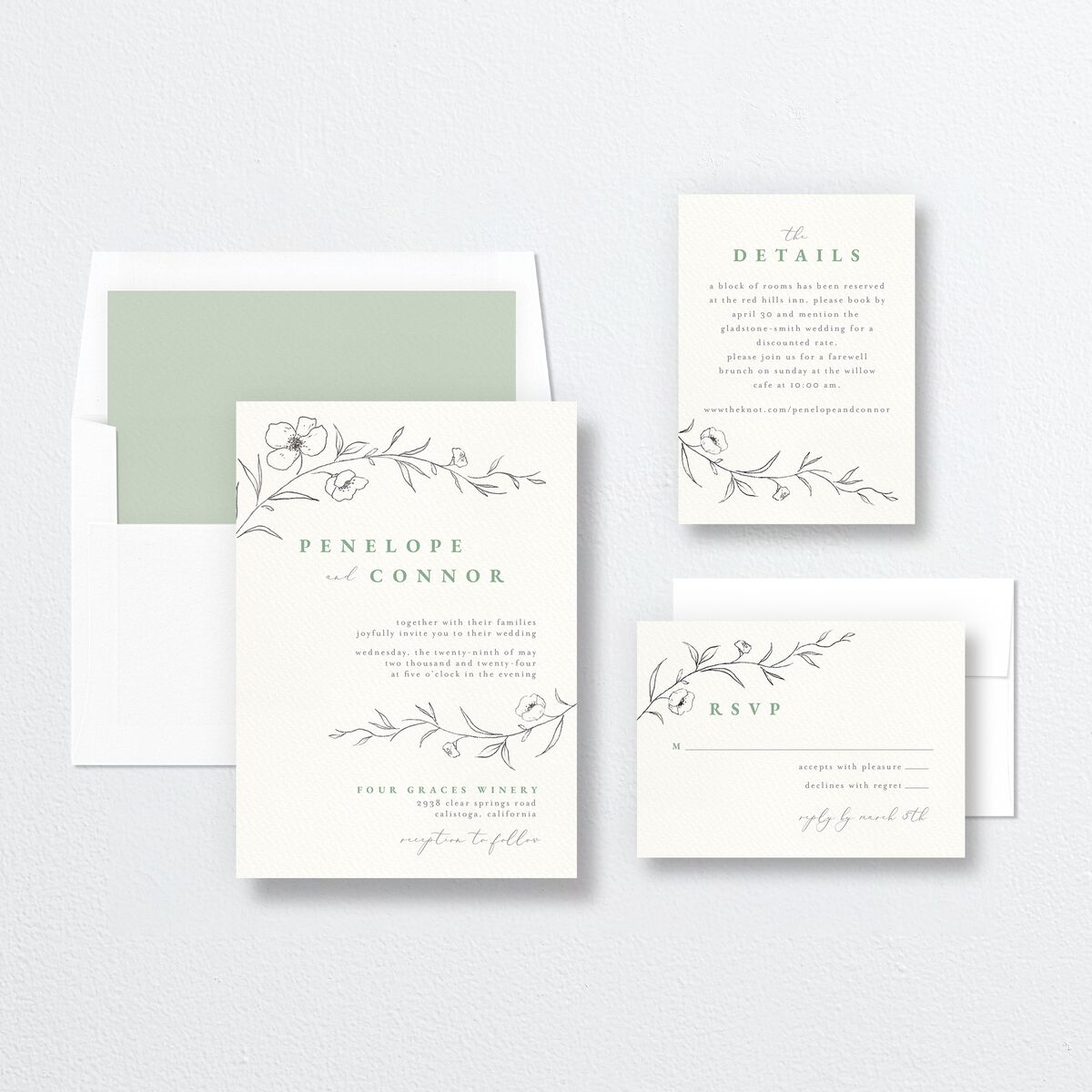 Graceful Botanical Wedding Invitations Sea Foam Signature No Standard