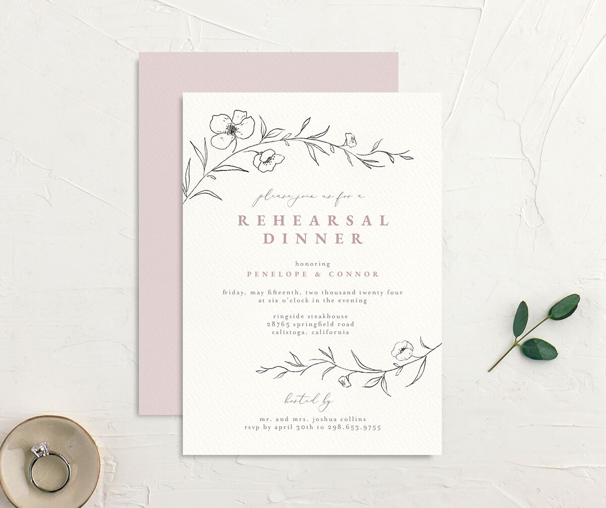 Minimalist Branches Rehearsal Dinner Invitations front-and-back