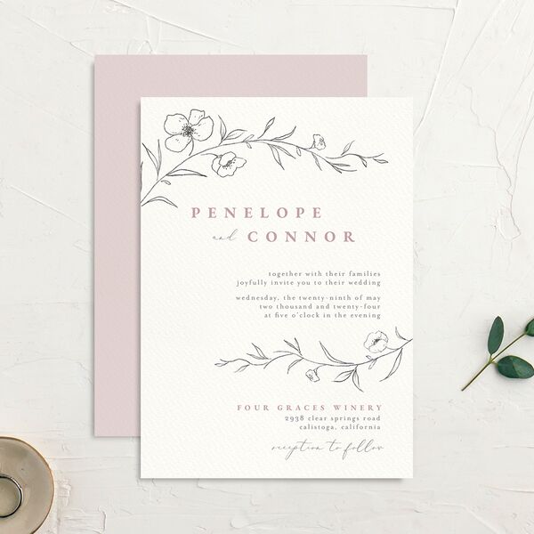 Minimalist Branches Wedding Invitations Rose Pink Signature No