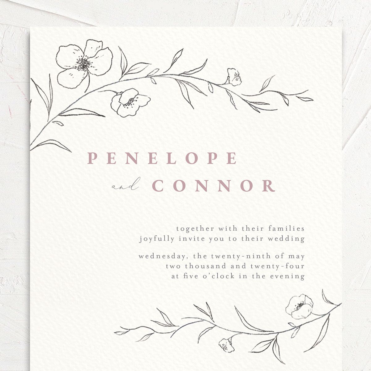 Minimalist Branches Wedding Invitations Rose Pink Signature No