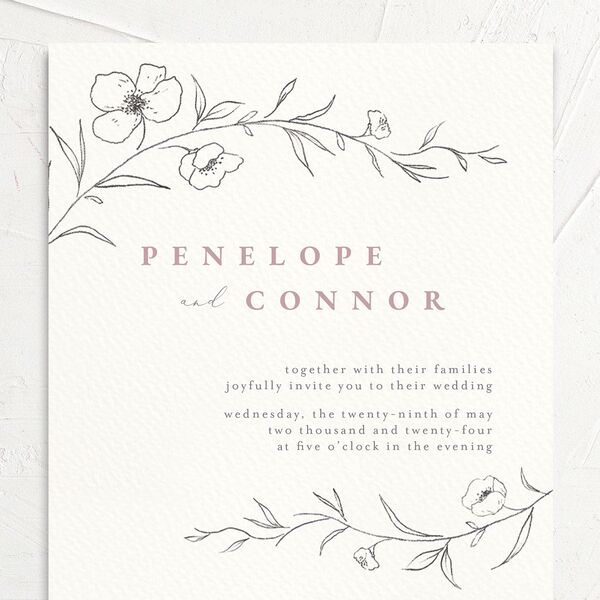 Minimalist Branches Wedding Invitations Rose Pink Signature No