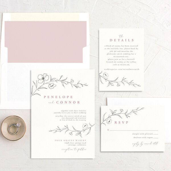 Minimalist Branches Wedding Invitations Rose Pink Signature No
