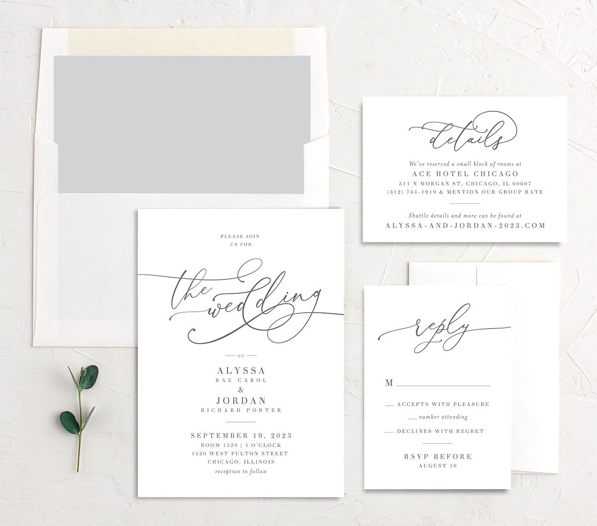 Romantic Calligraphy Standard Envelope Liners envelope-and-liner in Grey
