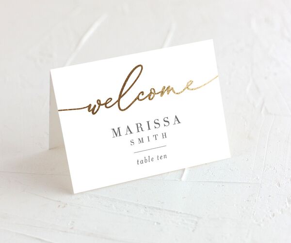 Romantic Calligraphy Foil Place Cards front in Grey