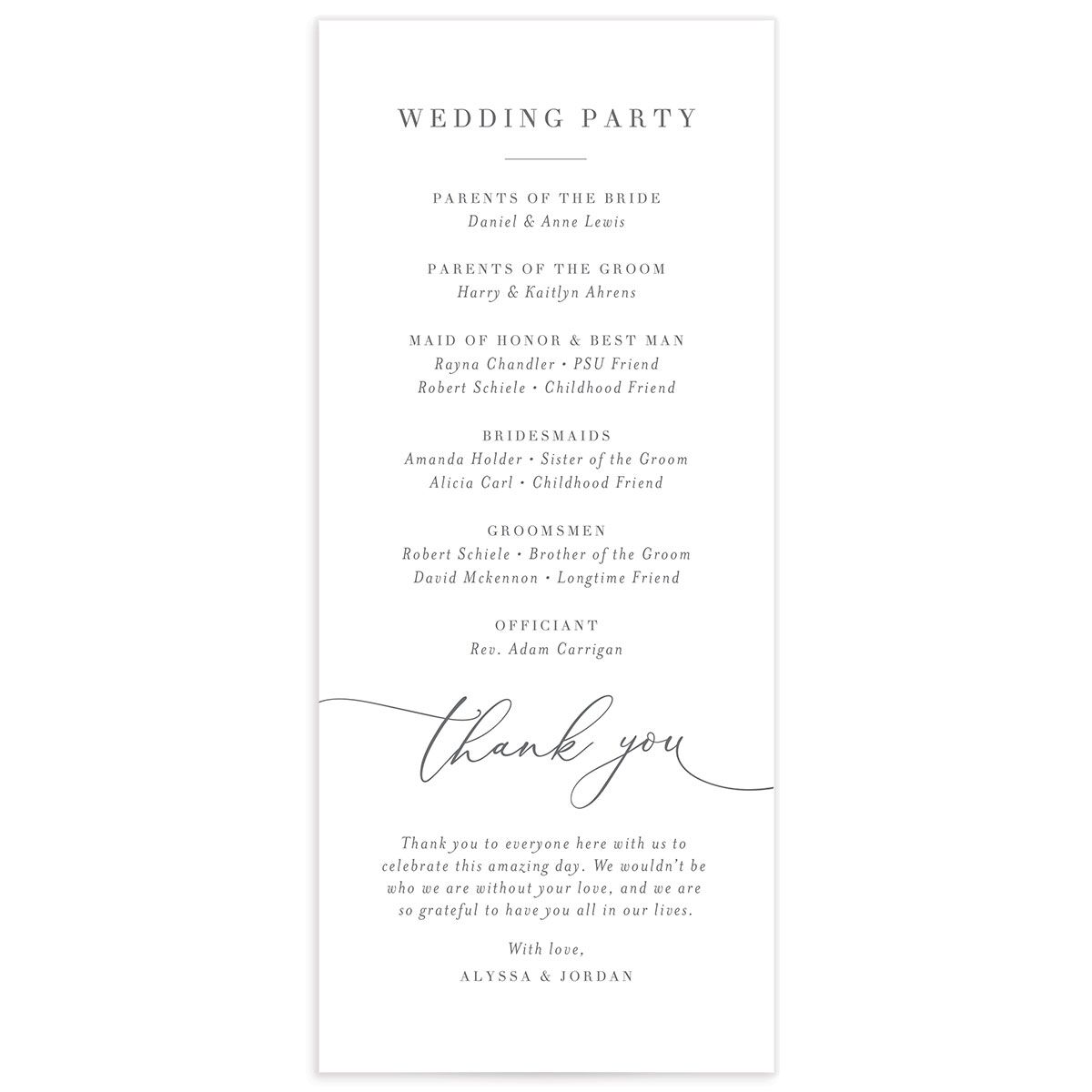 Romantic Calligraphy Foil Wedding Programs back in Grey