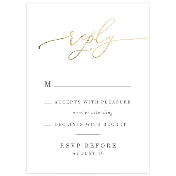 Romantic Calligraphy Foil Wedding Response Cards front in Grey