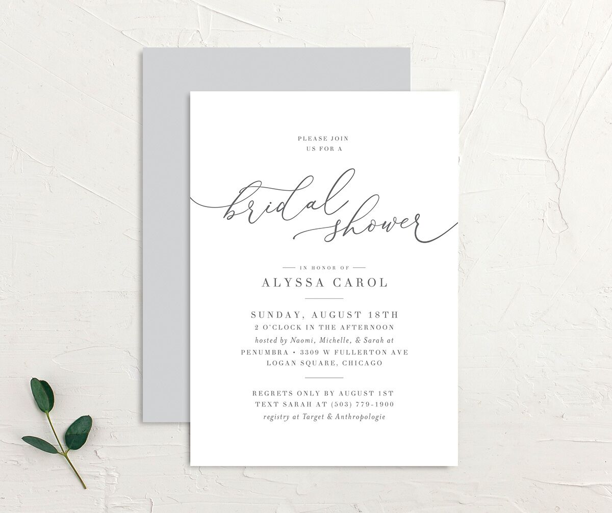 Romantic Calligraphy Bridal Shower Invitations front-and-back