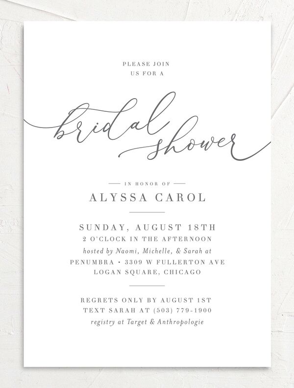 Romantic Calligraphy Bridal Shower Invitations front