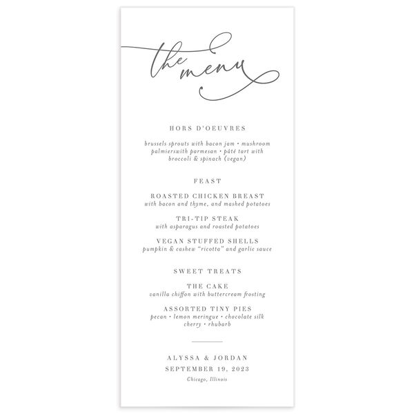 Romantic Calligraphy Menus Silver Signature
