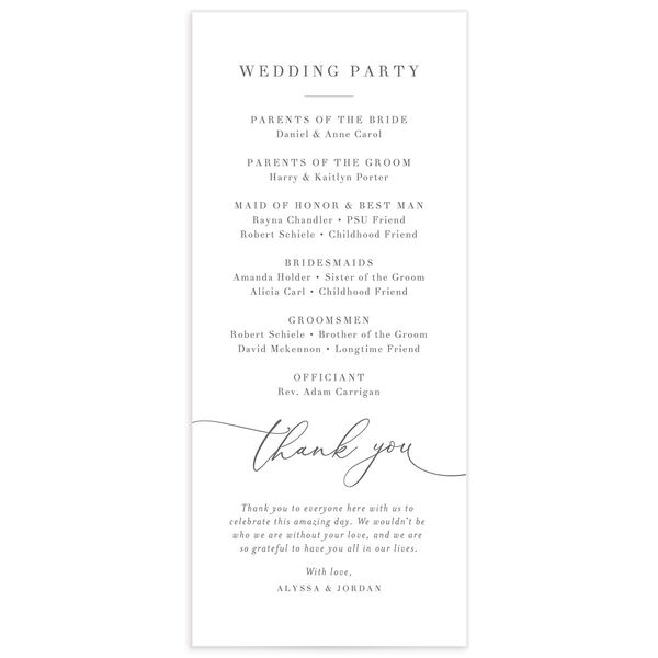 Romantic Calligraphy Wedding Programs Silver Signature
