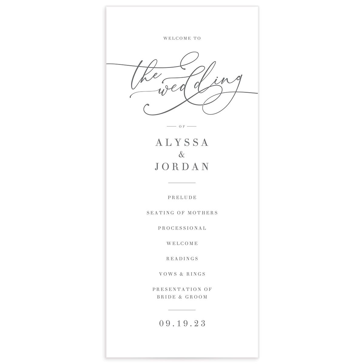 Romantic Calligraphy Wedding Programs Silver Signature