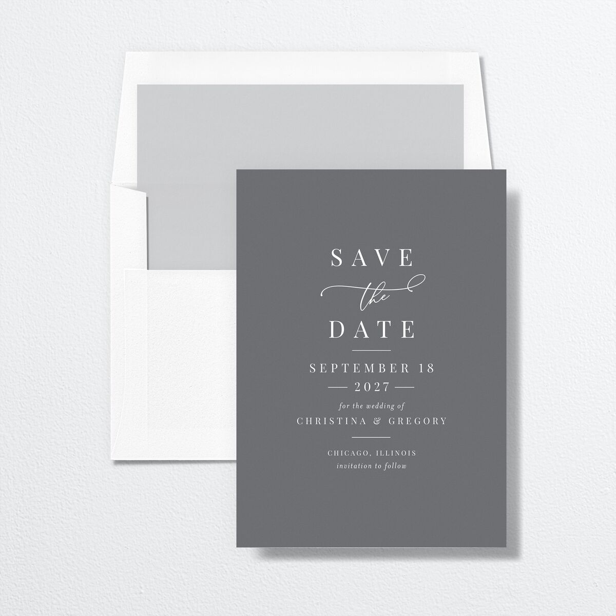Romantic Calligraphy Save The Date Cards envelope-and-liner