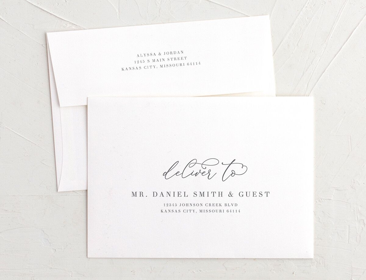 Romantic Calligraphy Save The Date Card Envelopes White Standard  Both Recipient and Return Addresses Signature