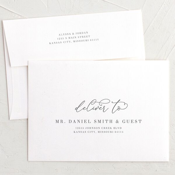 Romantic Calligraphy Save The Date Card Envelopes White Standard  Both Recipient and Return Addresses Signature