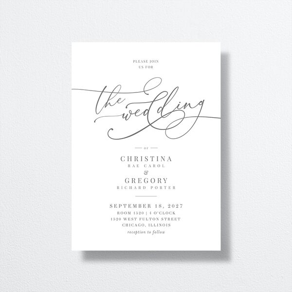 Romantic Calligraphy Wedding Invitations front in Grey