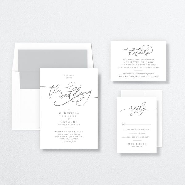 Romantic Calligraphy Wedding Invitations suite in Grey