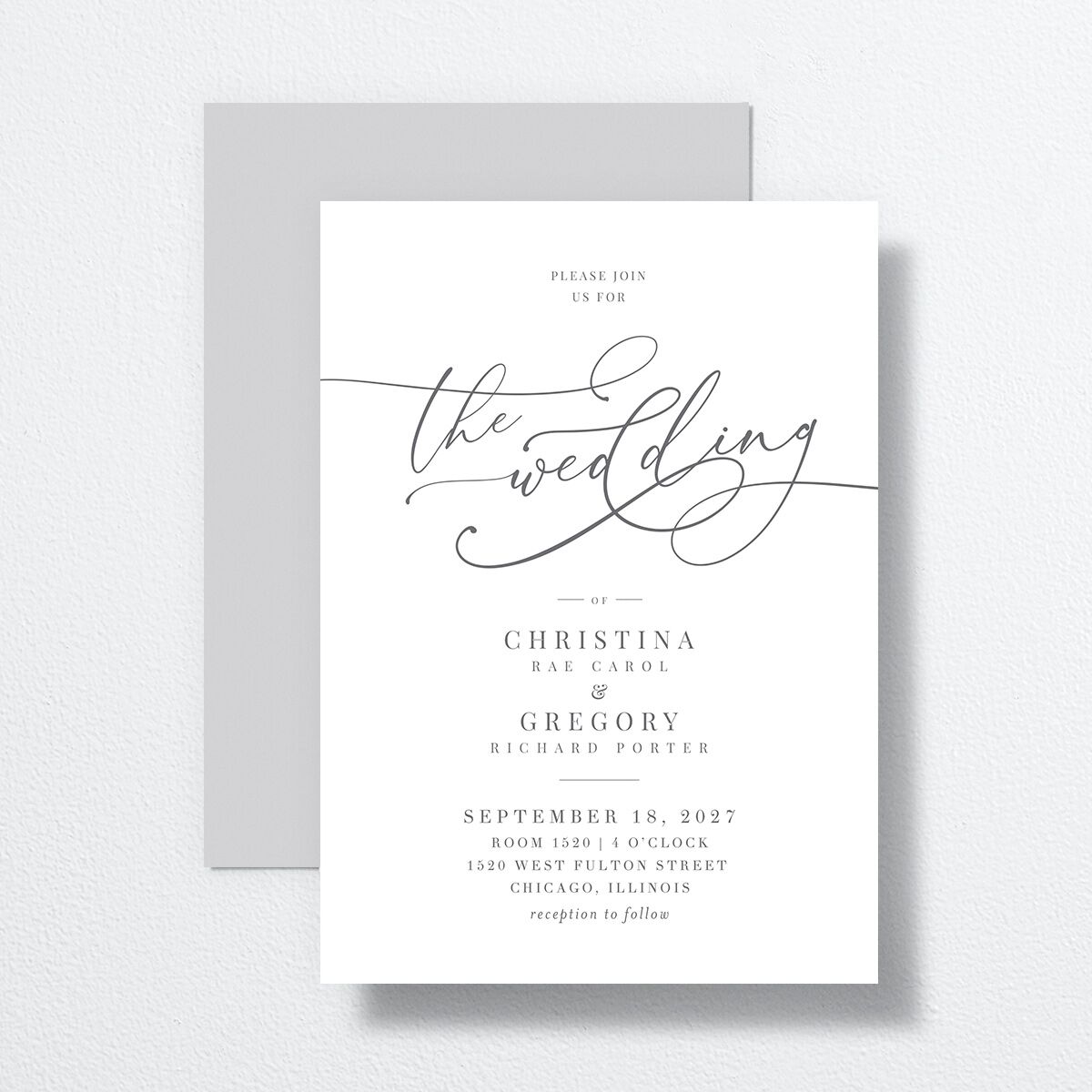 Romantic Calligraphy Wedding Invitations Silver Signature No Standard
