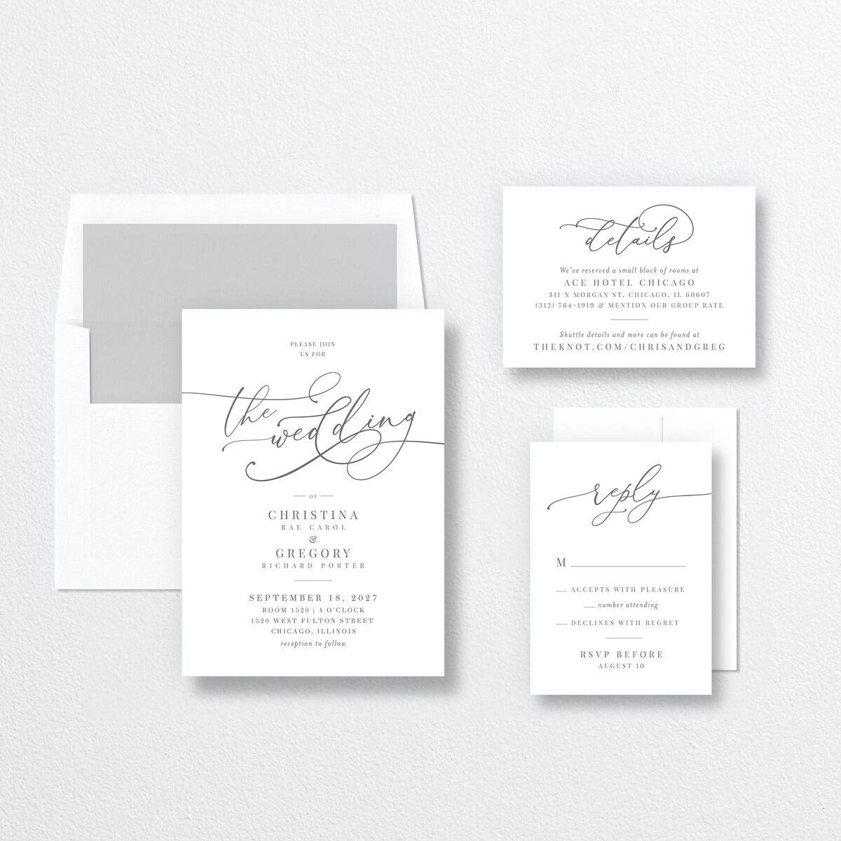 Romantic Calligraphy Wedding Invitations Silver Signature No Standard