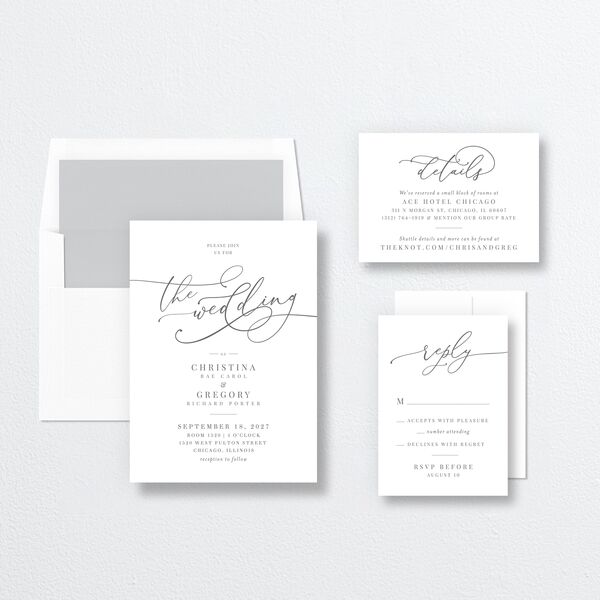Romantic Calligraphy Wedding Invitations Silver Signature No Standard