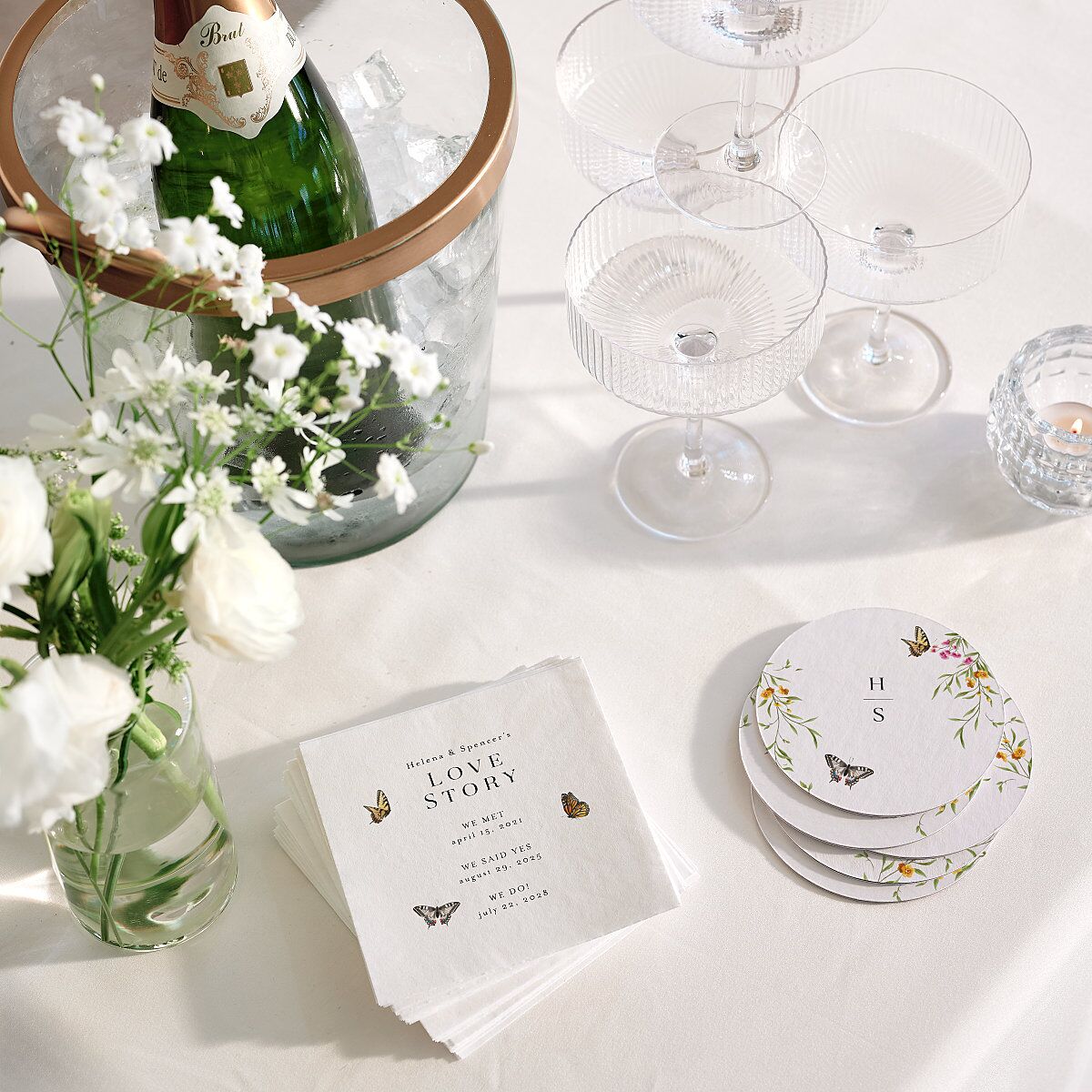 Rustic Butterflies Cocktail Napkins Pure White Napkin Uncoined
