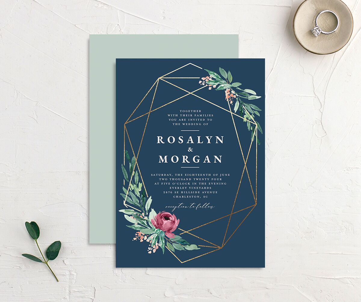 Gilded Botanical Foil Wedding Invitations Gold Moody Blue Signature No