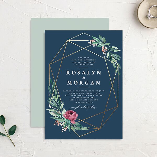 Gilded Botanical Foil Wedding Invitations Gold Moody Blue Signature No