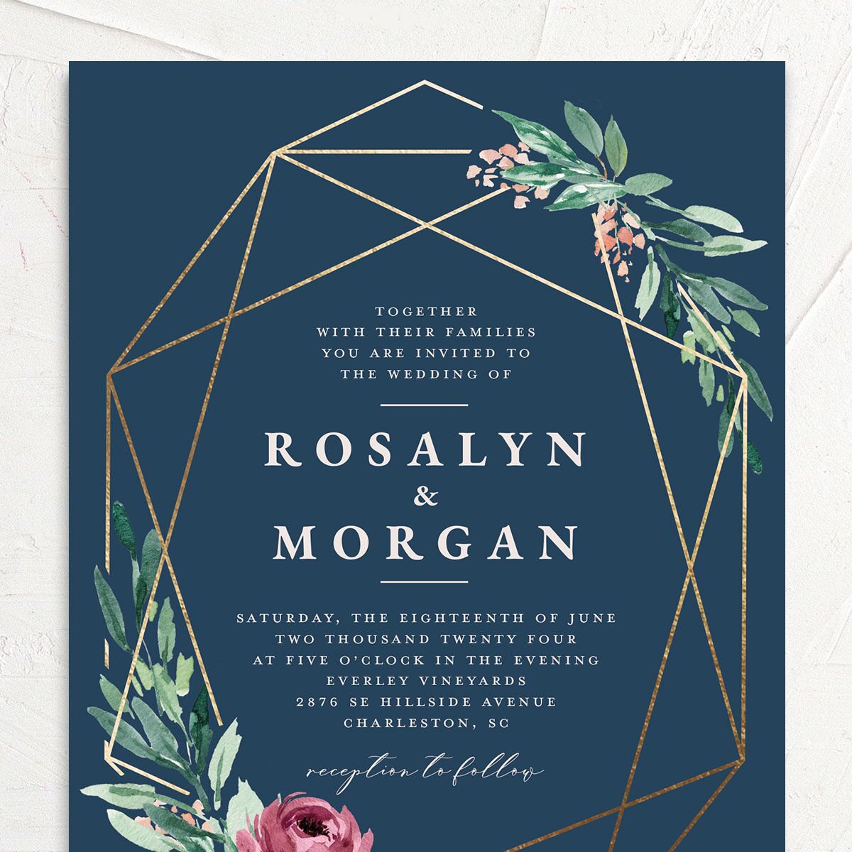 Gilded Botanical Foil Wedding Invitations Gold Moody Blue Signature No