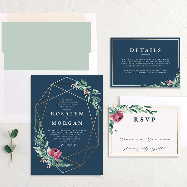 Gilded Botanical Foil Wedding Invitations Gold Moody Blue Signature No