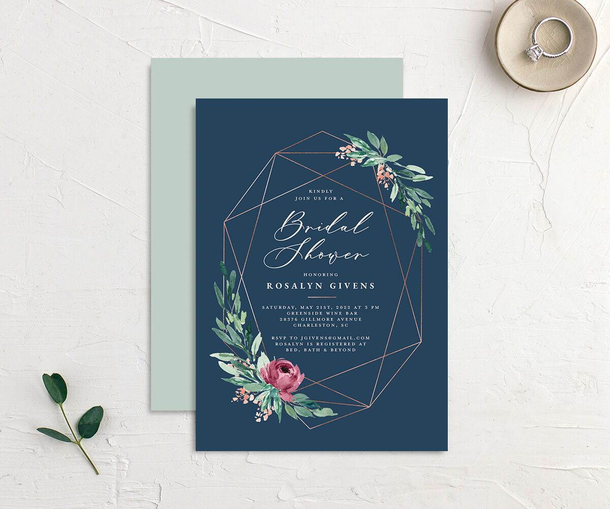 Gilded Botanical Bridal Shower invitations Moody Blue Signature
