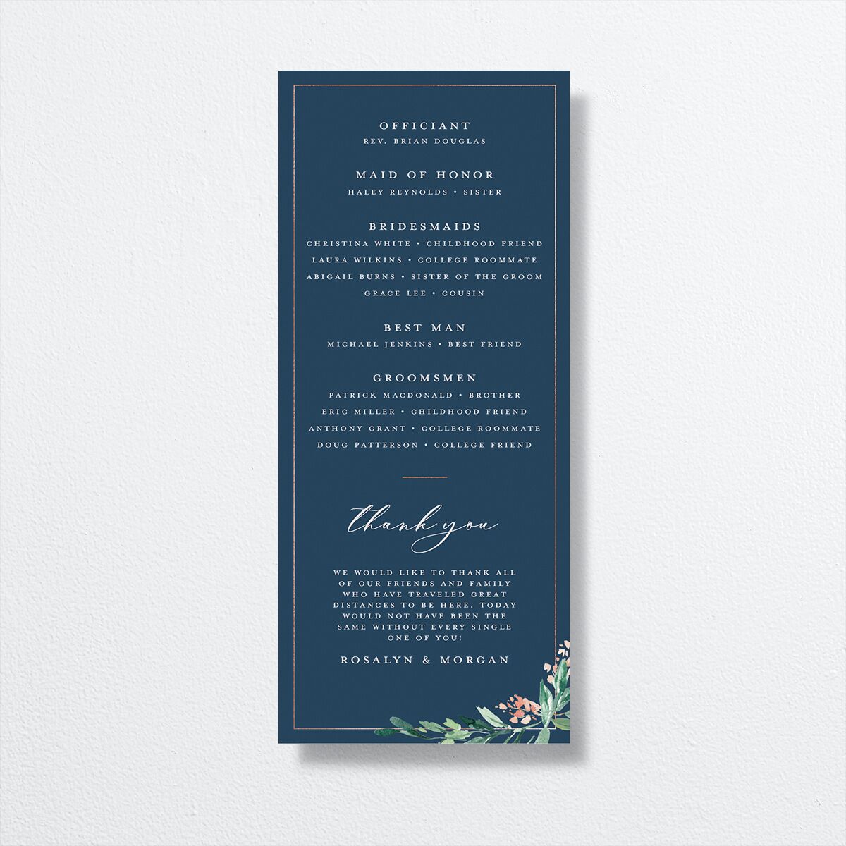 Gilded Botanical Wedding Programs Moody Blue Signature