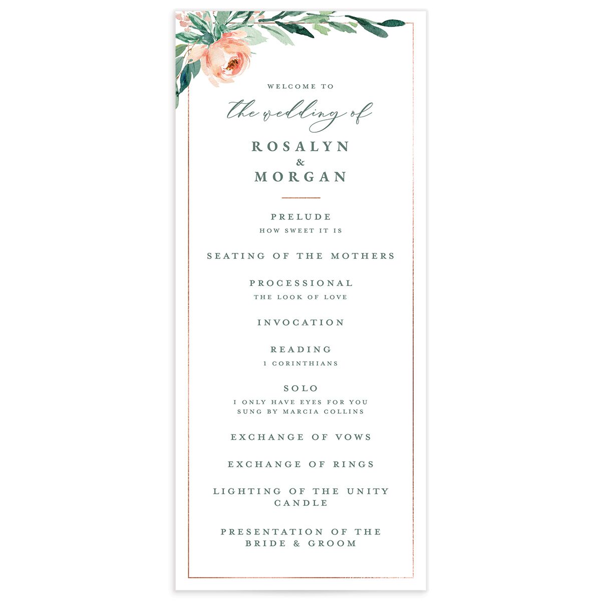 Gilded Botanical Wedding Programs